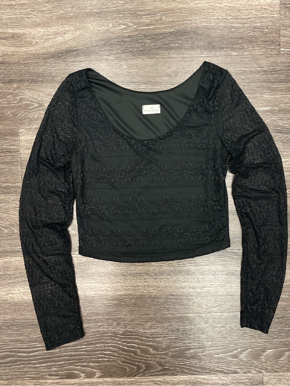 Mary Jane Black Lace Long-Sleeve Crop Top